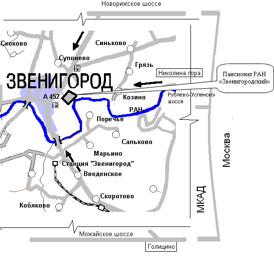 Пансионат «Звенигородский» (схема проезда с сайта www.zvenigorodskiy.ru)