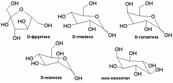 Рис. 4. Структура моносахаров состава С<sub>6</sub>, которые образуются в реакции Бутлерова