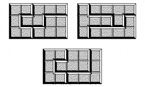 Рис. 100. Три способа построить из пентамино прямоугольник 3x5.