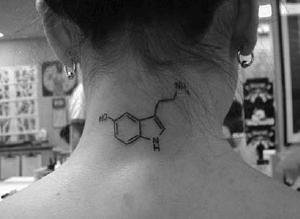 Рис. 5.11. Вера в то, что, вводя в организм серотонин, можно улучшить настроение, — проявление мифологического мышления, для которого характерны ложные причинно-следственные связи. Поедание бананов, богатых серотонином, увеличит его содержание в головном мозге в той же мере, что и татуировка структурной формулы серотонина на шее