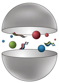 Барионы — это частицы, состоящие из трех кварков различных цветов, связанных между собой сильным взаимодействием. К барионам относятся, в частности, протоны и нейтроны, лежащие в основе «обычного» вещества (изображение: «Популярная механика»)