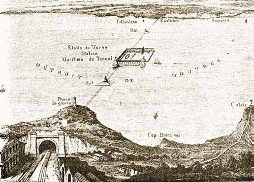 Один из проектов Томэ де Гамона — главного энтузиаста строительства сухопутной связки между Францией и Британией в XIX веке. Проект был утверждён, но до строительства дело так и не дошло