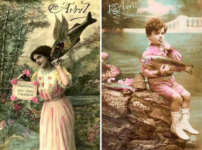 Французские открытки с апрельскими рыбами