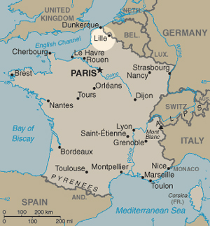 Город Лилль на карте Франции