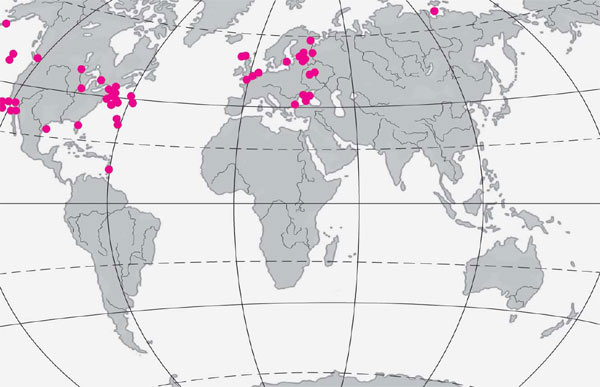 Рис. 5. Географическое распределение полевых исследований циркуляции Ленгмюра, результаты которых собраны в базе LANGMUIR-2. Изображение: «Природа»
