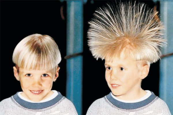 Рис. 3. Как встают волосы в сильном электрическом поле. Изображение: «Квант»