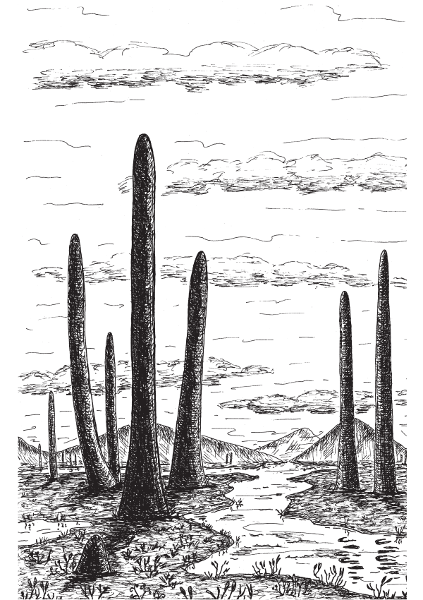 Прототакситы (Prototaxites), конусовидные сооружения девонского периода высотой от 6 до 9 м. Как выяснилось, это гигантские вымершие грибы. Богатая грибная флора существовала гораздо раньше, не меньше миллиарда лет назад. Об этом свидетельствуют, в частности, исследования Константина Наговицына из Института нефтегазовой геологии и геофизики, выделившего разнообразные и необычные ископаемые грибы из протерозойских пород возрастом 1 млрд лет. Нужно помнить, что высшие растения могли начать освоение суши только «с ведома» своих непременных спутников — грибов и бактерий. Кто же еще, если не они, станет фиксировать для растений атмосферный азот и высвобождать необходимые растениям вещества из захороненной в почве органики? Ведь без этого невозможна жизнь наземного растения. Освоение суши растениями было подготовлено предшествующим заселением суши грибами и бактериями.