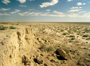 Высыхающее Аральское море ушло на 100 км от своей прежней береговой линии возле города Муйнак в Узбекистане. Изображение: «В мире науки»