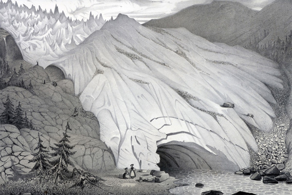 Рис. 6. Ледник Церматт в швейцарских Альпах; иллюстрация из книги Л. Агассиса «Etudes sur les Glaciers» (1840); литография Ж. Беттаниер. © Музей естественной истории, г. Невшатель