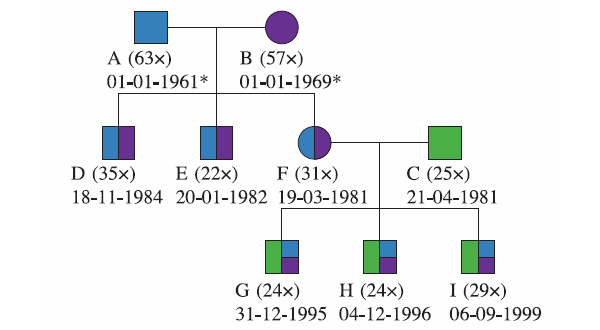 Рис. 2. Родословная девяти шимпанзе, использованных в исследовании