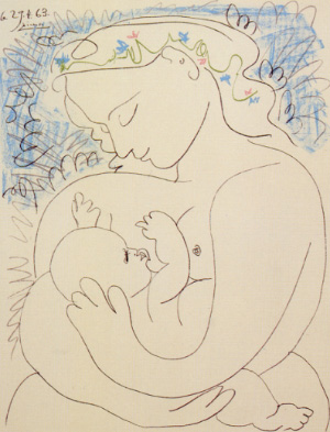 Любовь к детям и простое желание быть родителями — именно благодаря этим признакам станет возможным выживание в будущем Homo sapiens как биологического вида. Литография Пабло Пикассо «Материнство», 1963 год. Частная коллекция. С открытки Editions Hazan, Paris © SPADEM 1993