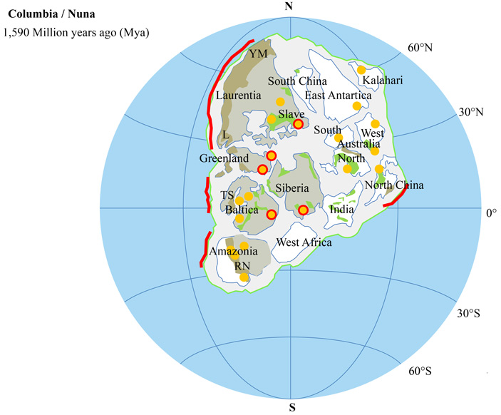 Реконструкция гипотетического суперконтинента Колумбия