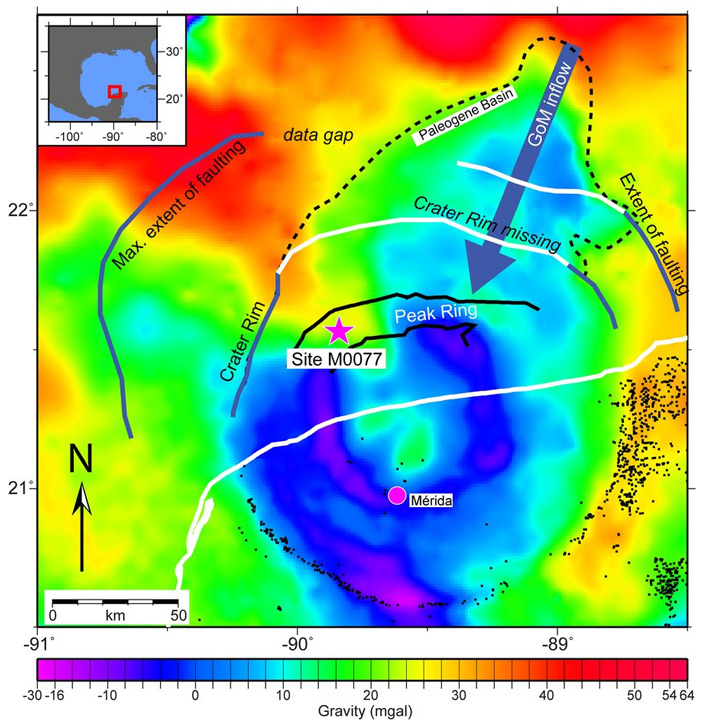 Гравитационная карта кратера Чиксулуб