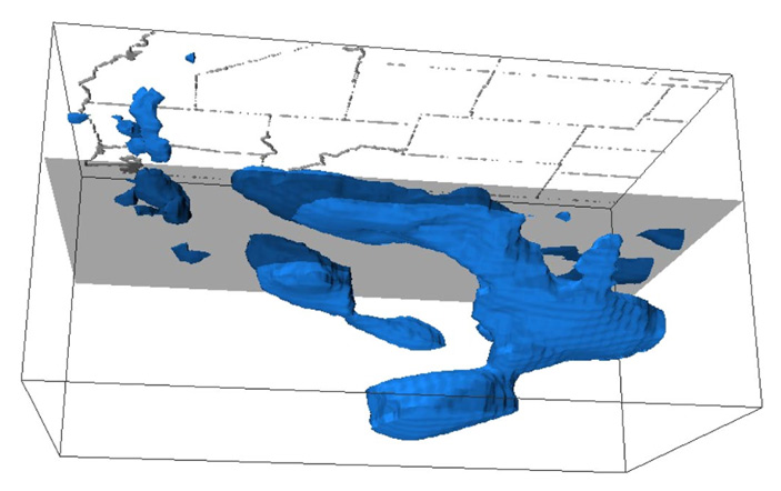 Рис. 3. 3D-модель неоднородности прохождения сейсмических волн