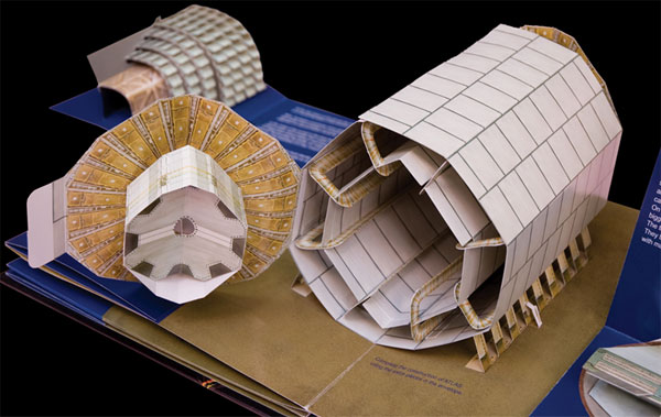 Страница книжки-раскладушки «Путешествие вглубь материи», посвященная эксперименту ATLAS. Изображение с сайта atlas.ch