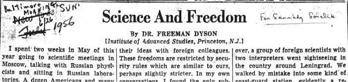 Статья 1956 года “Science and freedom”  («Троицкий вариант» №5, 2020)