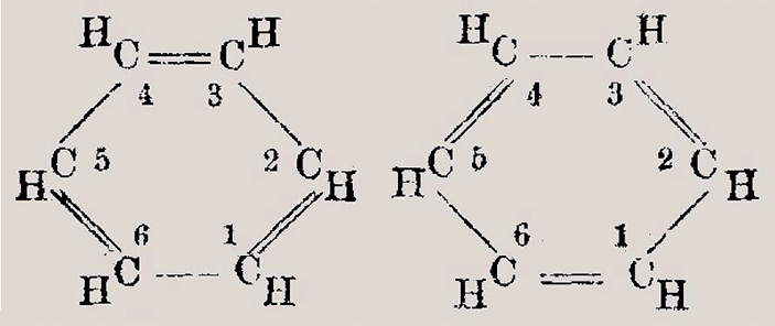 Чередующиеся формулы бензола, рисунок из статьи Кекуле