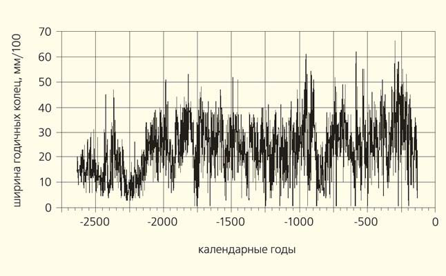 Ряд толщин годичных приростов можжевельника Пржевальского, остатки которого были найдены выше границы леса на северо-восточном краю Тибетского плато («Природа» №10, 2017)