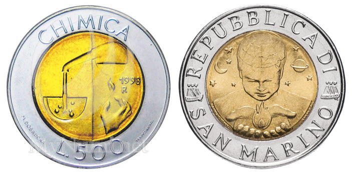 На реверсе биметаллической монеты изображен традиционный символ химии — реторта, хотя химики уже давно ретортами практически не пользуются. Необычен также показанный на монете способ подогрева реторты открытым пламенем — видимо, с помощью невидимой зажигалки. Нестандартно также изображение «необжигающего огня из ладоней» на аверсе («ТрВ» №17(261), 28.08.2018)