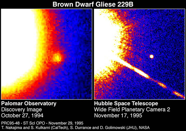 Один из первых открытых коричневых карликов — спутник звезды Gliese 229. S. Kulkarni (Caltech), D. Golimowski (JHU) and NASA. Фото с с сайта hubblesite.org