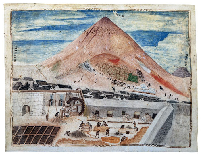 Производство серебра в Потоси на картине неизвестного художника, 1584