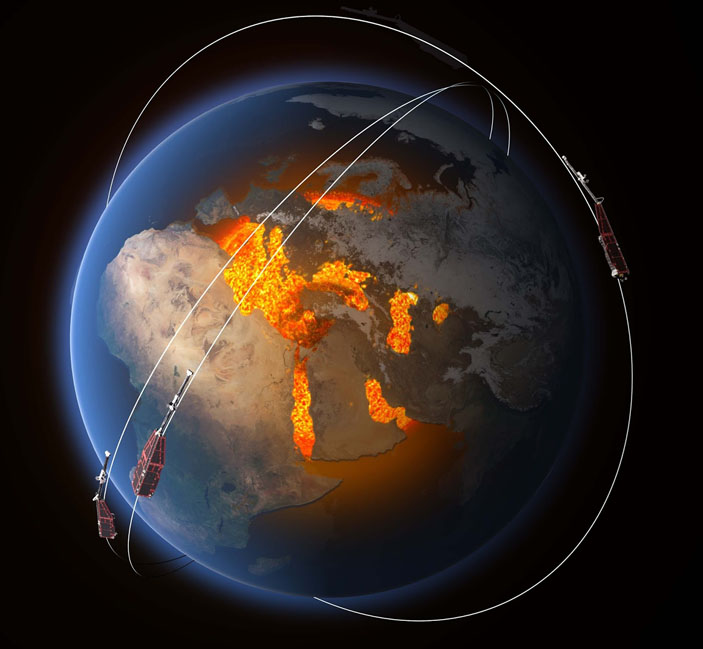 Cпутниковая группировка Swarm. Фото: European Space Agency (ESA) («Коммерсантъ Наука» №2, ноябрь 2016)