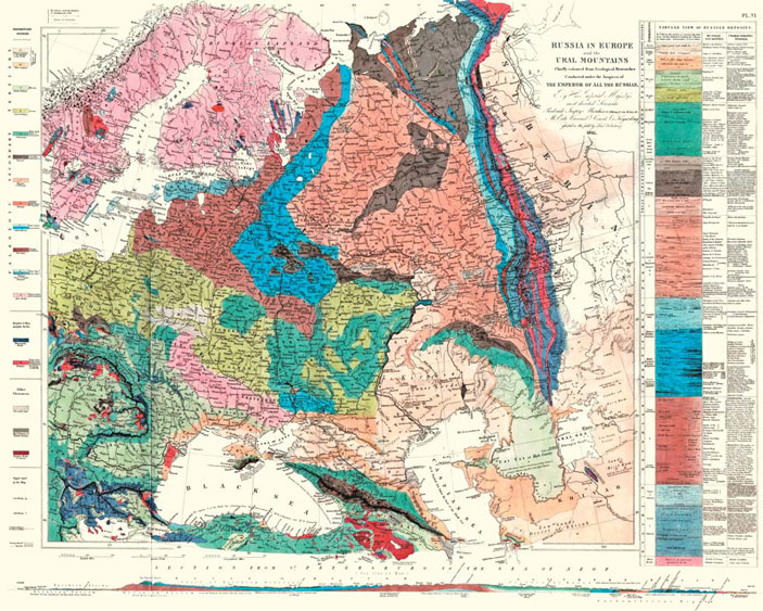 Геологическая карта Европейской части России и Урала. 1845 г.