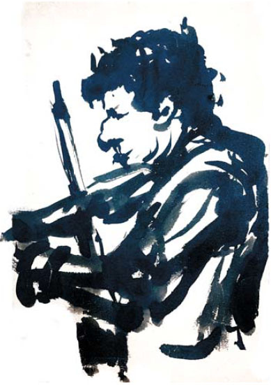 Генрих Манизер, играющий на скрипке. Тушь. Автошарж