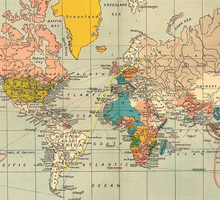 Путь экспедиции из Европы в Южную Америку