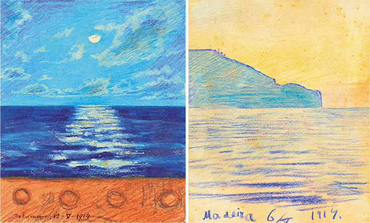 Рисунки цветным карандашом, сделанные Г.Г.Манизером на корабле во время плавания в Южную Америку