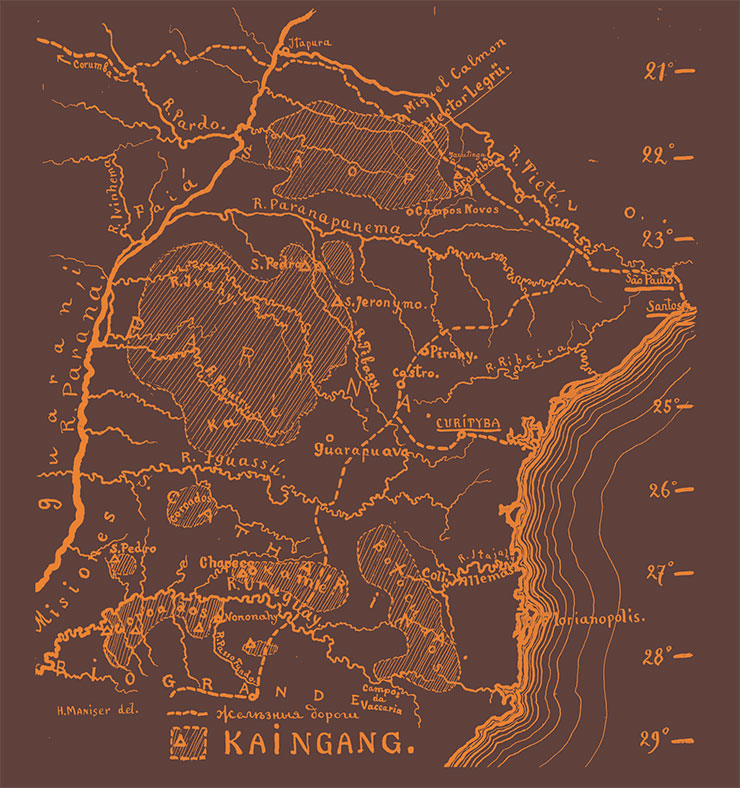 Карта расселения индейских племен в штате Мату-Гросу, Бразилия