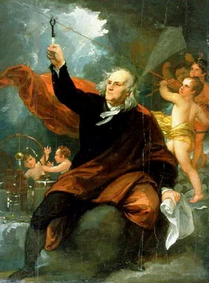 Б. Уэст. Бенджамин Франклин получает заряд электрического тока с небес, около 1820 г. Frank Schelenburg / Wikimedia Commons / PD («Наука и жизнь» №2, 2017)