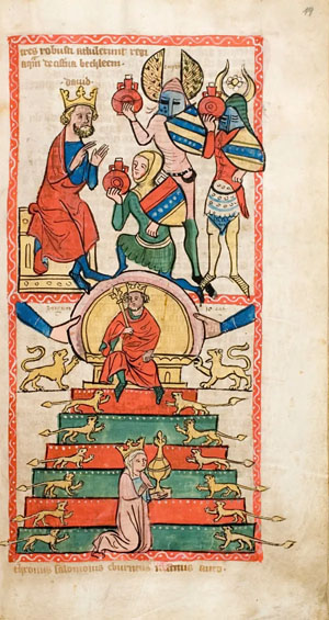 Изображение трона Соломона из Speculum Humanae Salvationis («Троицкий вариант» №17, 2021)