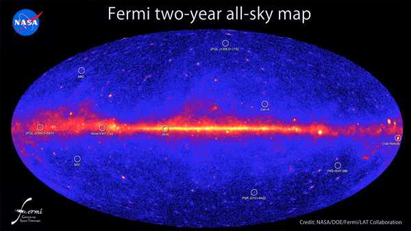 Рисунок 4 (с сайта www.nasa.gov). Карта неба согласно второму каталогу спутника «Ферми»