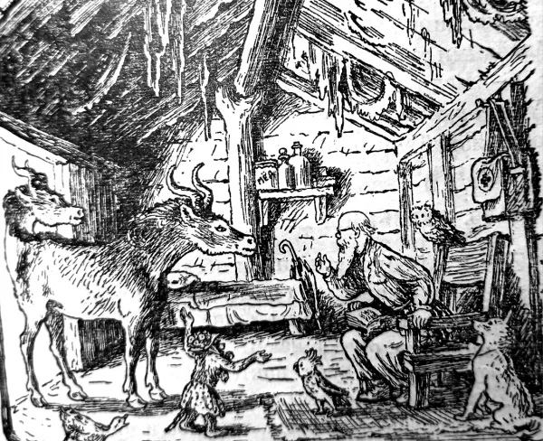 Доктор Айболит с Тянитолкаем. Иллюстрация В.&nbsp;Конашевича к сказке К.&nbsp;Чуковского «Доктор Айболит» («Троицкий вариант» №24(343), 2021)