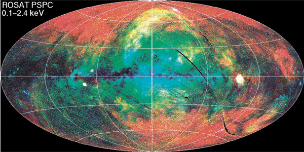 Рис. 4. Рентгеновское небо с борта спутника Rosat. Изображение с сайта www.xray.mpe.mpg.de