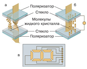 Схема работы ЖК-индикатора электронных часов («Химия и жизнь» №7, 2008)