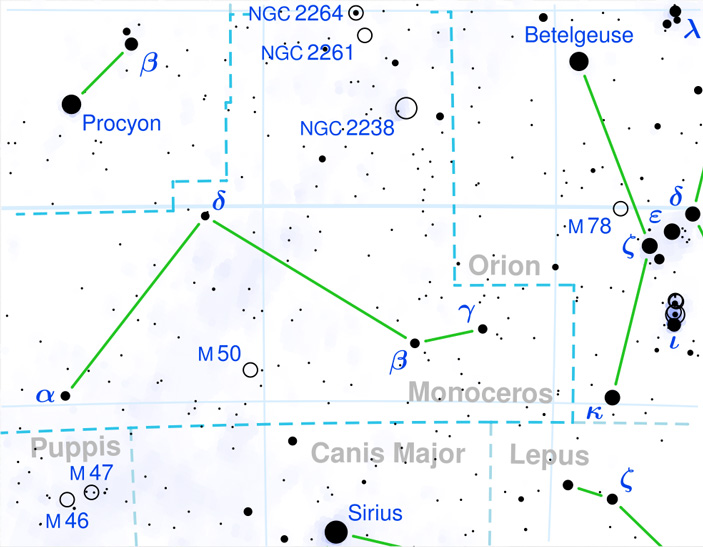 Положение NGC 2264 на звездном небе
