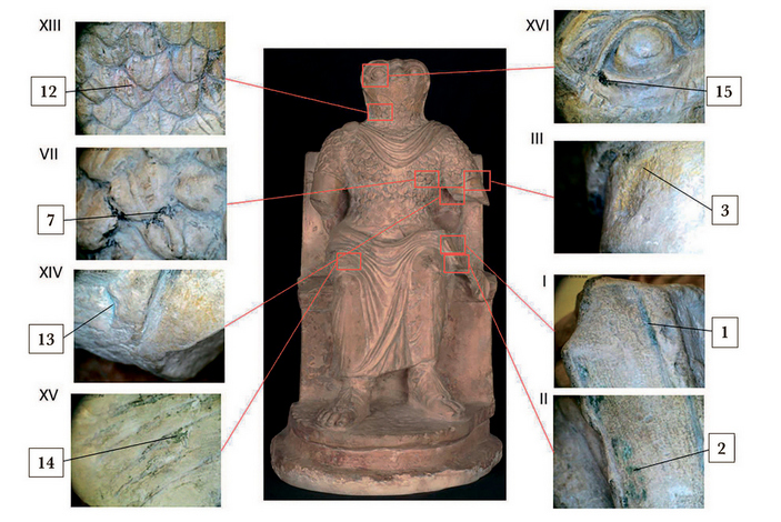 Следы пигментов на скульптуре