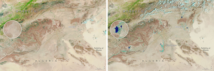 Озеро в Сахаре до и после ливней