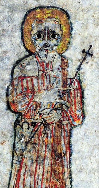 Св. Шенуте Великий. Миниатюра из манускрипта, содержащего Каноны Шенуте, хранящегося в Национальной библиотеке Франции; изображение с сайта egyptology.yale.edu