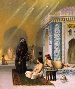 Картина французского художника Жана-Леона Жерома (Jean Léon Gérôme) «Бассейн в гареме», 1876 год. На протяжении всей истории человечества мужчины демонстрировали сексуальное насилие по отношению к женщинам. Гарем — одна из узаконенных форм этого насилия. Поскольку мужчина, в отличие от женщины, никогда не может быть уверен в отцовстве, ему остается стремиться к тому, чтобы вступать в половые отношения с максимальным количеством женщин. Однако в будущем сексуальный драйв, очевидно, не будет поддерживаться отбором. Изображение с сайта commons.wikimedia.org