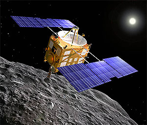Станция «Хаябуса» над астероидом Итокава (рисунок с сайта neo.jpl.nasa.gov)