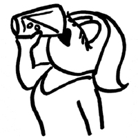 Понятие 'она пьет’, обозначенное картинкой, и соответствующее ему слово нерегулярного искусственного языка. Изображение из обсуждаемой работы в трудах конференции Evolang8