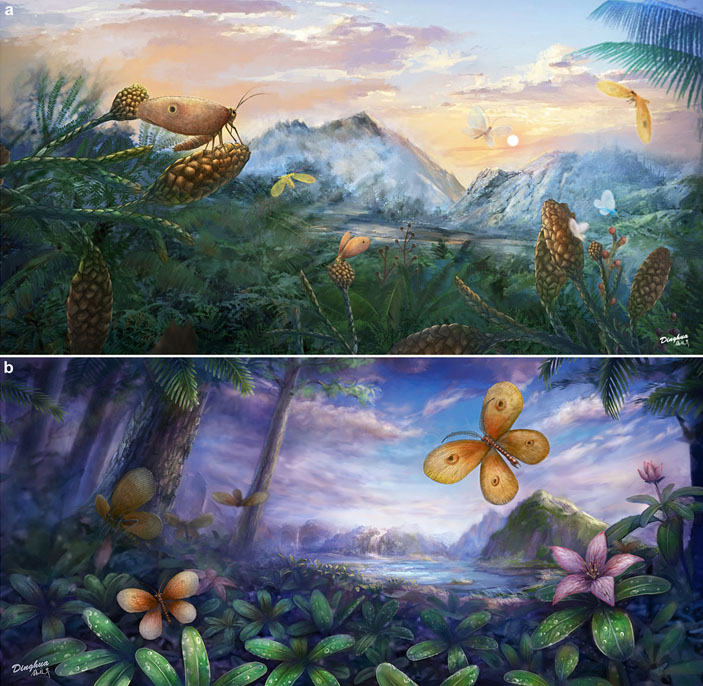 Рис. 3. Палеонтологическая реконструкция: юрские и меловые каллиграмматиды