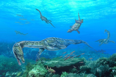 Нотозавры охотятся за рыбой