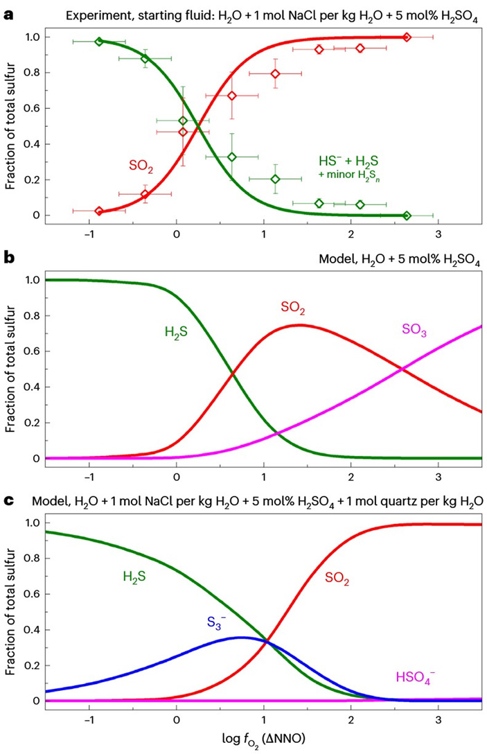 Рис. 5. Преобладающие ионы и соединения серы в гидротермальных растворах на основе экспериментов авторов статьи