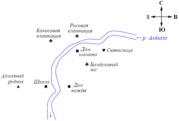 Рис. 1. Карта деревни Бенуа Мартинус и ее окрестностей (остров Калимантан, Индонезия)