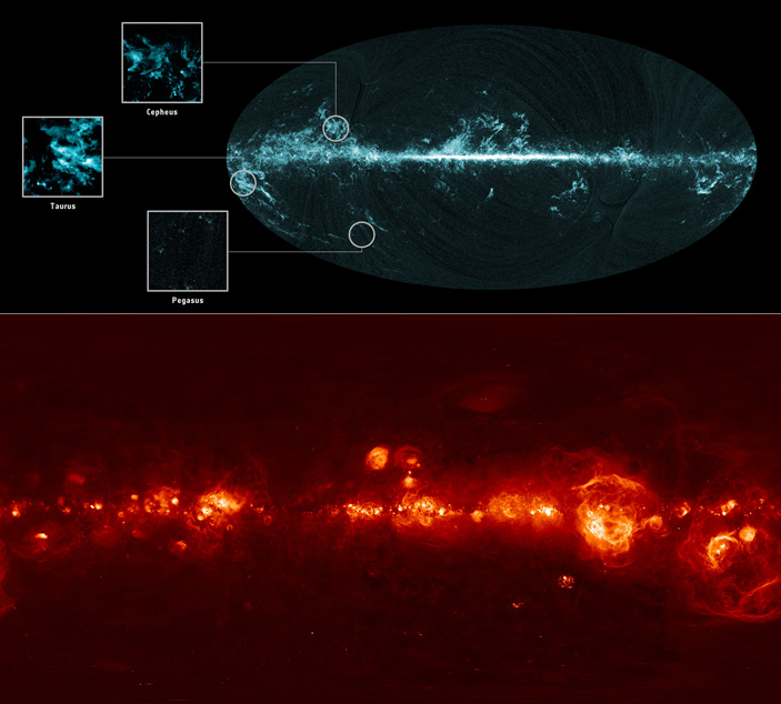 Рис. 1. Изображение неба в миллиметровом диапазоне, полученное телескопом «Планк»