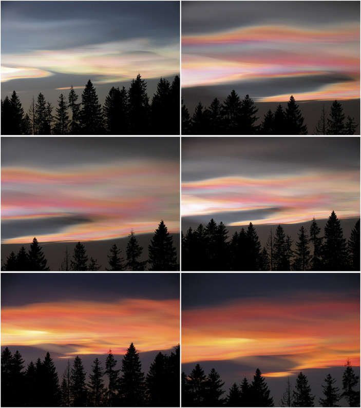 Серия фотографий перламутровых облаков